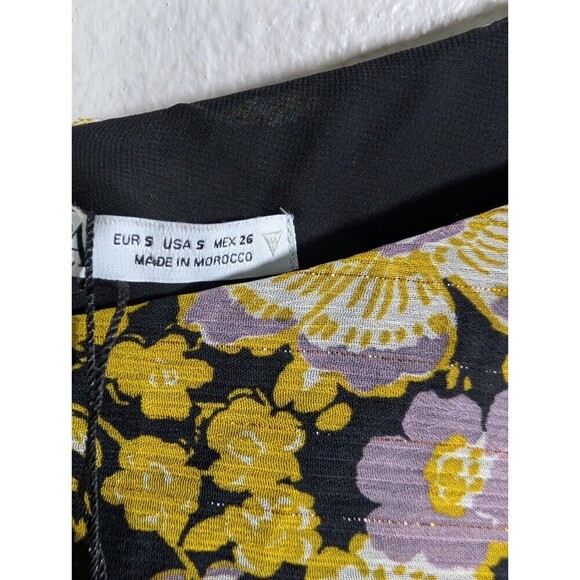 Zara Dress Women's Small One Shoulder Mini Black Yellow Floral - Picture 3 of 11